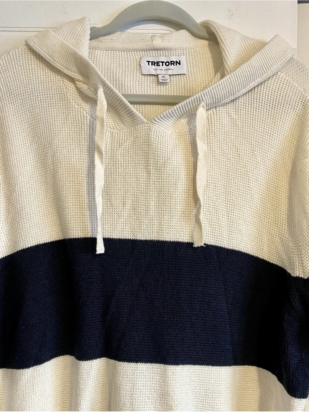 Tretorn Mens XL Hoodie Sweater Merino Wool Cotton Blend Navy Blue Knit Pullover